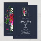 E Monogram Laatste Initiaal Modern Blue Floral Wed Kaart (Voorkant / Achterkant)