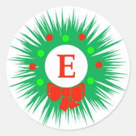 E-monogram (moderne kerstkrans) ronde sticker