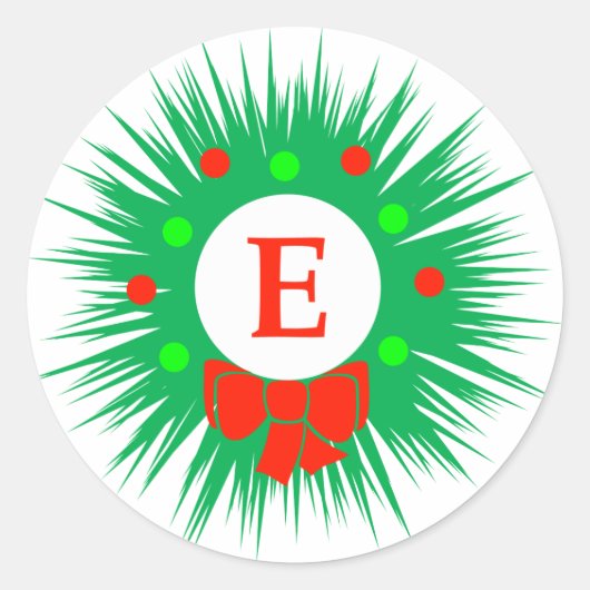 E-monogram (moderne kerstkrans) ronde sticker (Voorkant)