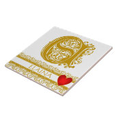 E Monogram Naam Gold Lace Red Heart Sjabloon Tegel Tegeltje (Zijkant)