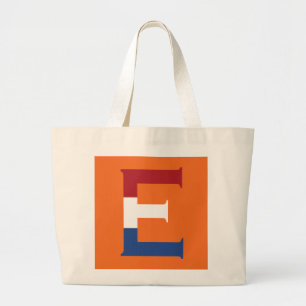 E Monogram over NLD-vlag op oranje boodschappentas Grote Tote Bag