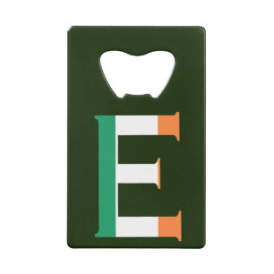 E Monogram overlay op Ierse vlag bocnt Creditkaart Flessenopener