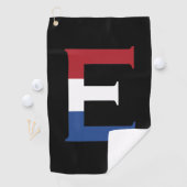 E Monogram overlay op NLD Vlag op bk gtcnt Golfhanddoek (Insitu)