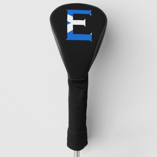 E Monogram overlay op Schotse vlag dcnt Golfheadcover (Voorkant)
