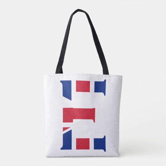 E Monogram overlay op Union Jack Flag stint Tote Bag (Achterkant)