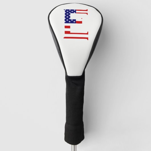 E Monogram overlay op USA Flag dcnt Golfheadcover (Voorkant)