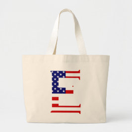 E Monogram overlay op USA Flag jtcnt Grote Tote Bag