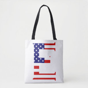 E Monogram overlay op USA Flag stint Tote Bag