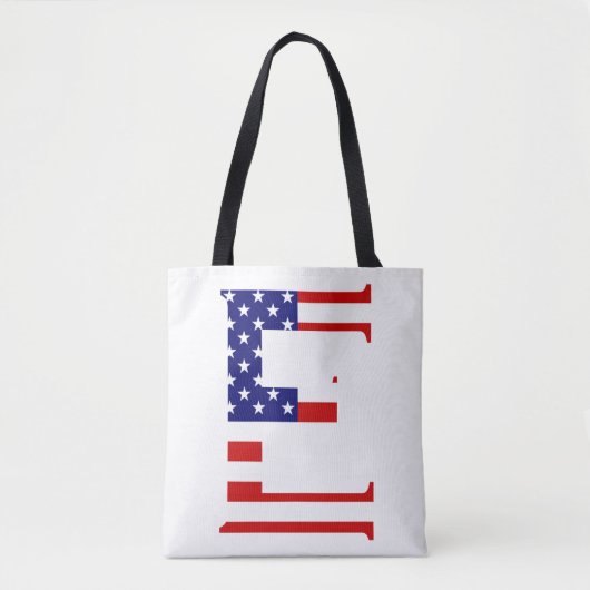 E Monogram overlay op USA Flag stint Tote Bag (Voorkant)