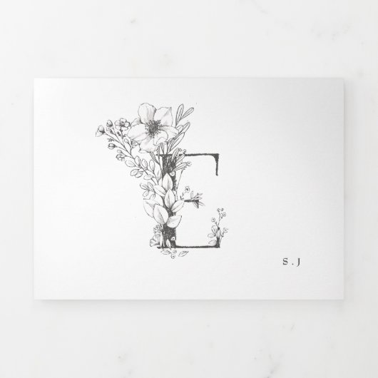 E-Monogram prachtig geborsteld Floral Wedding Drieluik Uitnodiging (Cover)