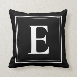 E Monogram Sjabloon Elegant Modern Black White Kussen
