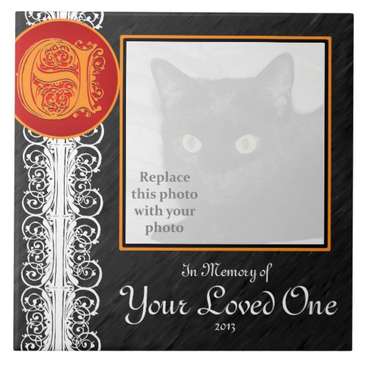 E Monogram "ter nagedachtenis aan uw geliefde" Teg Tegeltje (Voorkant)