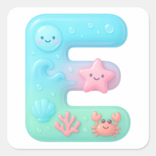 "E" Mooie Bubbel Letter - Onderwater Zeedier A Vierkante Sticker