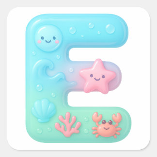 "E" Mooie Bubbel Letter - Onderwater Zeedier A Vierkante Sticker