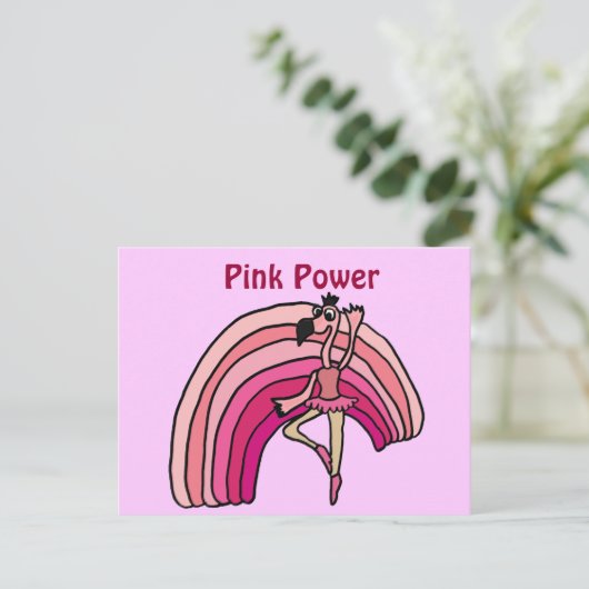 E-Pink Power Flamingo en Rainbow Design Briefkaart (Staand voorkant)