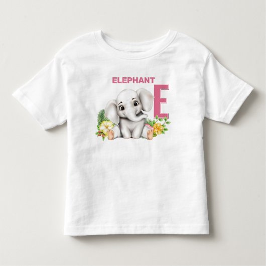 E staat voor Elephant Alphabet Kinder Shirts (Voorkant)