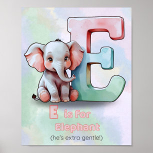 E staat voor Elephant – Schattige Alphabet Animal Poster