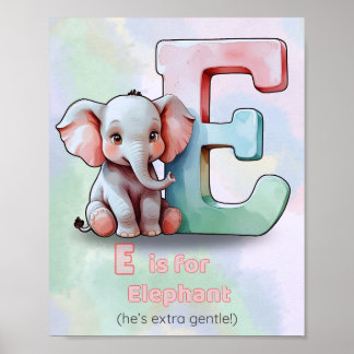 E staat voor Elephant – Schattige Alphabet Animal Poster