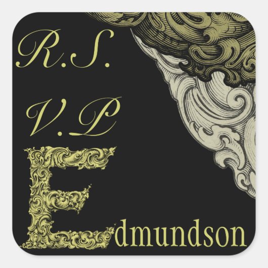 E - The Falck Alphabet (Gold) (bruiloft) Vierkante Sticker (Voorkant)