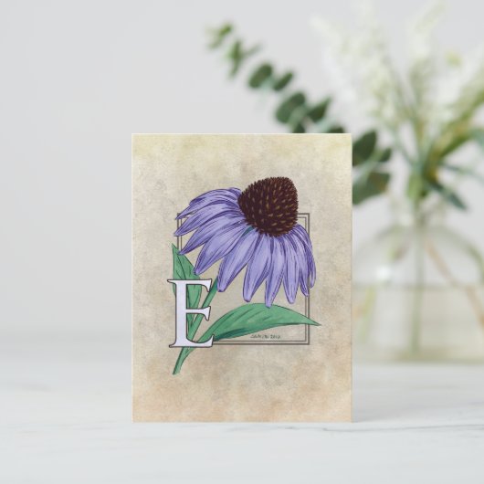 E voor Echinacea BloemMonogramkaarten Briefkaart (Staand voorkant)