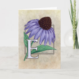 E voor Echinacea Flower Monogram Kaarten Notitiekaartje