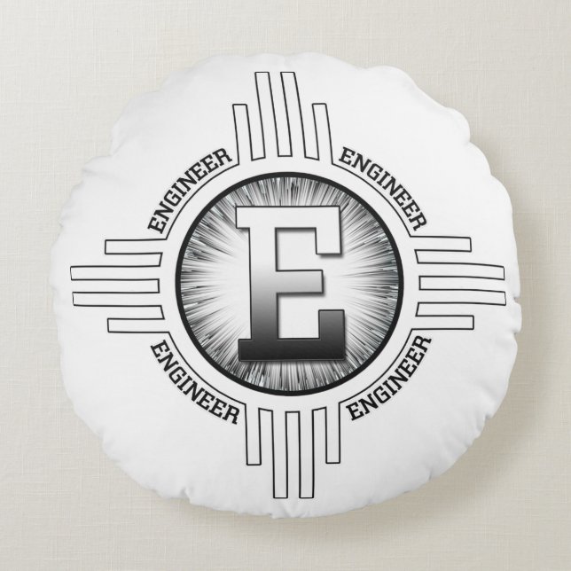 E voor ENGINEER Rond Kussen (Voorkant)