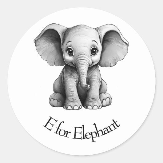 E voor olifant ronde sticker (Voorkant)
