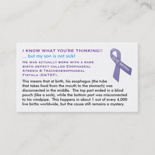 EA/TEF-kaarten voor jongens Visitekaartje (Voorkant)