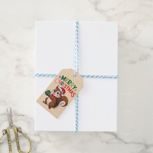 Eaël-kerstcureuil met kerstbal cadeaulabel (Met Touw)