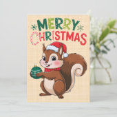 Eaël-kerstcureuil met kerstbal kaart (Staand voorkant)