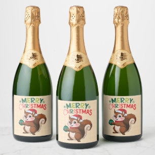 Eaël-kerstcureuil met kerstbal sparkling wijnetiket
