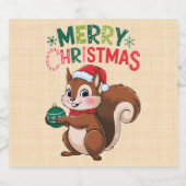 Eaël-kerstcureuil met kerstbal sparkling wijnetiket (Enkel label)