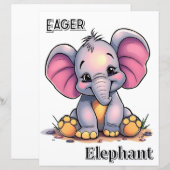 Eager Elephant  | Cute Cartoon Kid's Nursery Art (Voorkant / Achterkant)