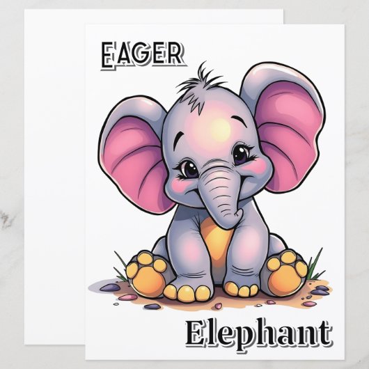 Eager Elephant  | Cute Cartoon Kid's Nursery Art (Voorkant / Achterkant)