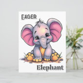 Eager Elephant  | Cute Cartoon Kid's Nursery Art (Staand voorkant)