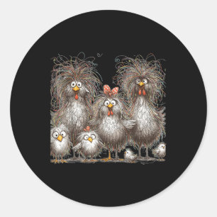 Eagerly kleurrijke grappige kip kunst, gekke kip ronde sticker
