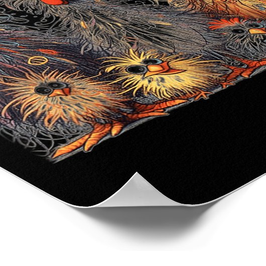 Eagerly kleurrijke grappige kip kunst poster (Hoek)