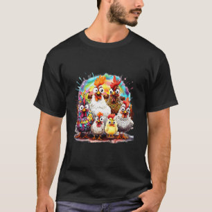 Eagerlys Kleurrijke Kip Kunst Gekke Kip Familie T-shirt