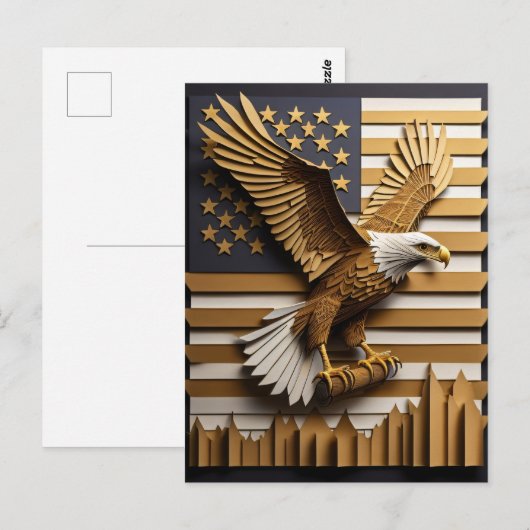 Eagle 3D Paper Art Design T-shirt Briefkaart (Voorkant / Achterkant)