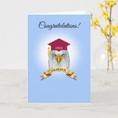 Eagle afstuderen feliciteert lichtblauwe auto kaart (Gele Bloem)