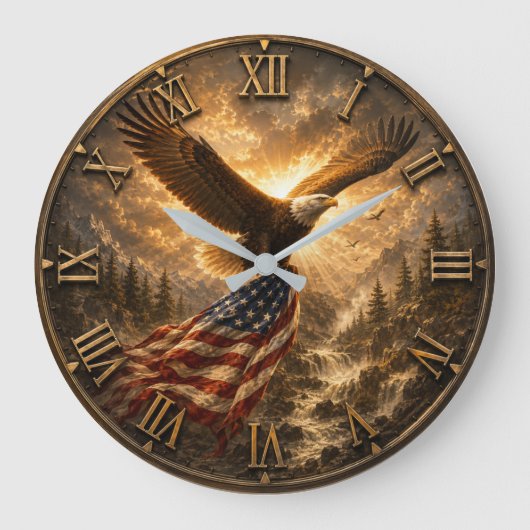 Eagle American Flag Patriotic Rustic Grote Klok (Voorkant)