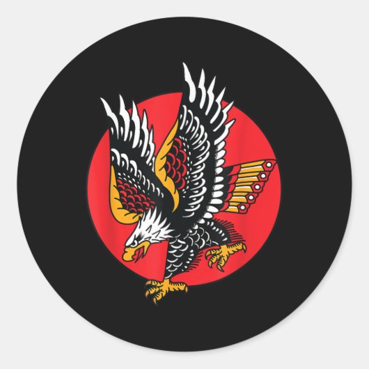 Eagle American Traditional Tattoo Ink Old School F Ronde Sticker (Voorkant)