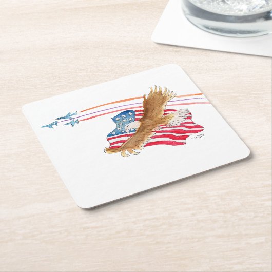 Eagle and American Flag Kartonnen Onderzetters (Schuin)