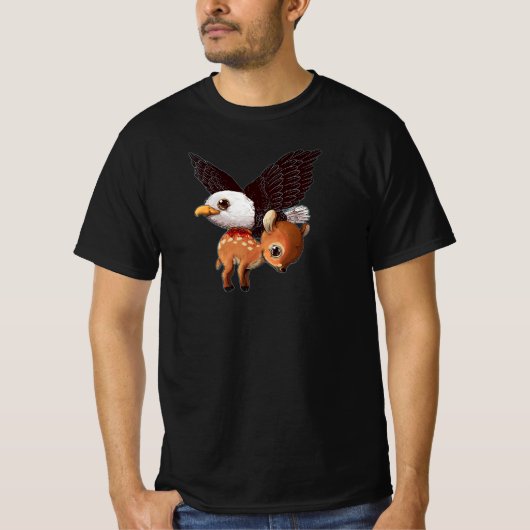 Eagle and Fawn Whimsical Wildlife Art Print T-shirt (Voorkant)