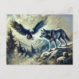 Eagle and Wolf in Wild Landscape Briefkaart