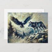 Eagle and Wolf in Wild Landscape Briefkaart (Voorkant / Achterkant)