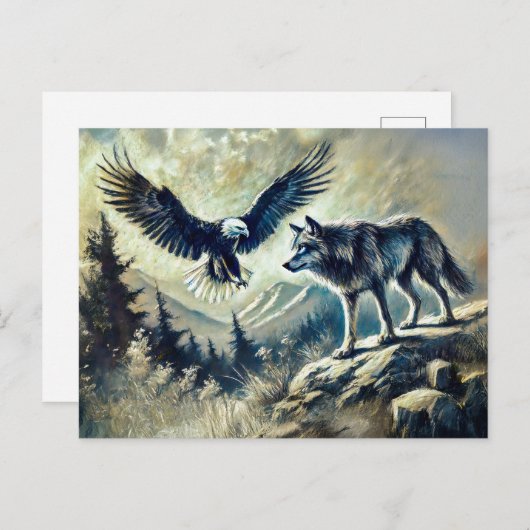 Eagle and Wolf in Wild Landscape Briefkaart (Voorkant / Achterkant)