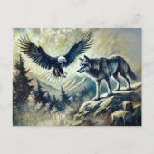 Eagle and Wolf in Wild Landscape Briefkaart (Voorkant)