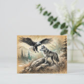 Eagle and Wolf in Wild Landscape Briefkaart (Staand voorkant)