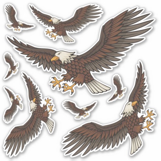 Eagle Attacking Icon Set Contour Sticker (Voorkant)